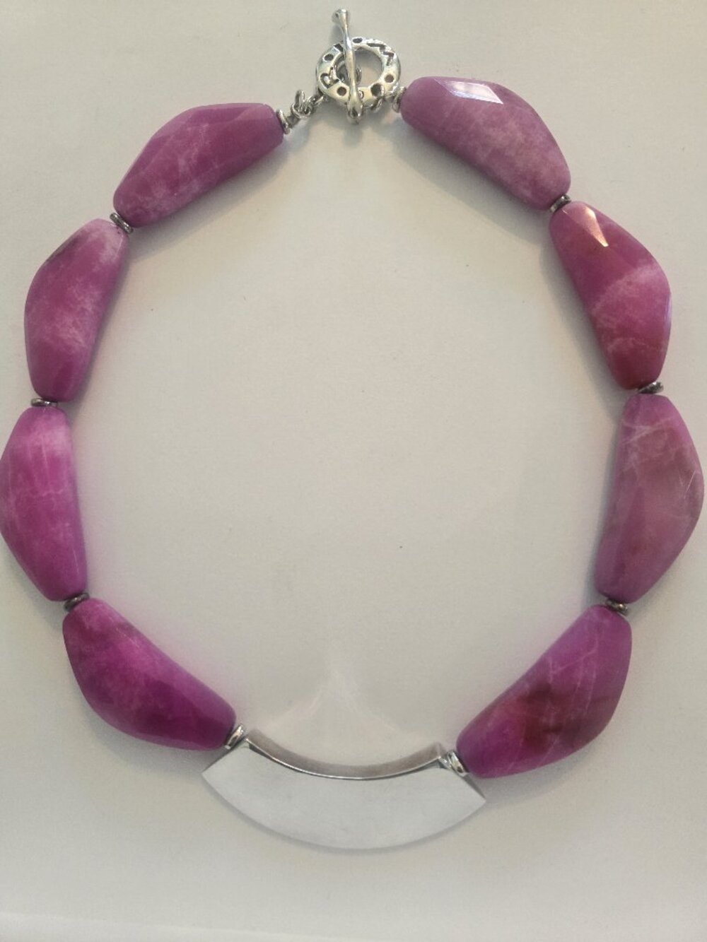 Designer Robert Lee Morris Sterling Silver plate with pink Jadeite Necklace